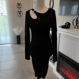 Derek Heart Black Ribbed Asymmetrical Bodycon Dress